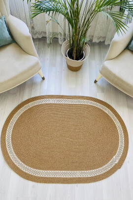 Premium Naturel Krem Oval Dekoratif Kilim Salon Halısı Oturma Odası Halsı 5001 Naturel Krem