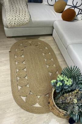 Premium Naturel Oval Dekoratif Kilim Salon Halısı Oturma Odası Halsı 5000 Naturel