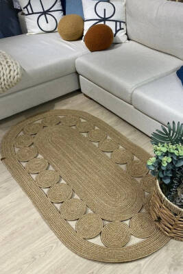 Premium Naturel Oval Dekoratif Kilim Salon Halısı Oturma Odası Halsı 5000 - 2