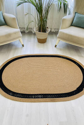 Premium Naturel Siyah Oval Dekoratif Kilim Salon Halısı Oturma Odası Halsı 5002 - 2